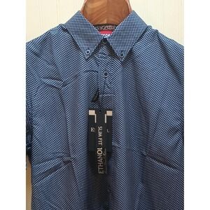 Ethanol‎ NYC Shirt Mens Medium Blue Slim Fit Tech Stretch Button Short Sleeve